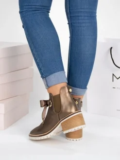 Botim Castanho De Salto Para Mulher Tania 14