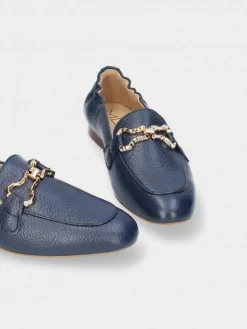 Mocassim Azul Com Salto Raso Para Mulher Dina 27