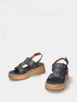 Sandalia Azul Com Cunha Baixa Lucia 02