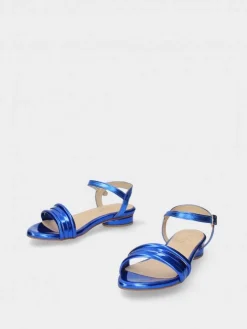 Sandalia Azul Salto Raso Para Mulher Cassia 09