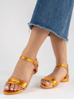 Sandalia Laranja Salto Raso Para Mulher Cassia 09