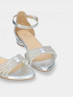 Sandalia Prata Salto Raso Para Mulher Cassia 05