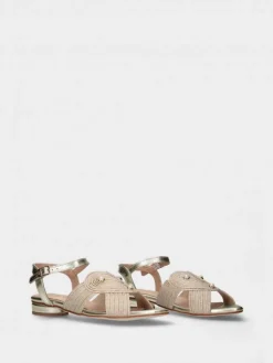 Sandalia Salto Raso Dourada Para Mulher Cassia 06