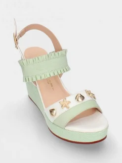 Sandálias De Cunha Alta Verdes Para Mulher Megan28